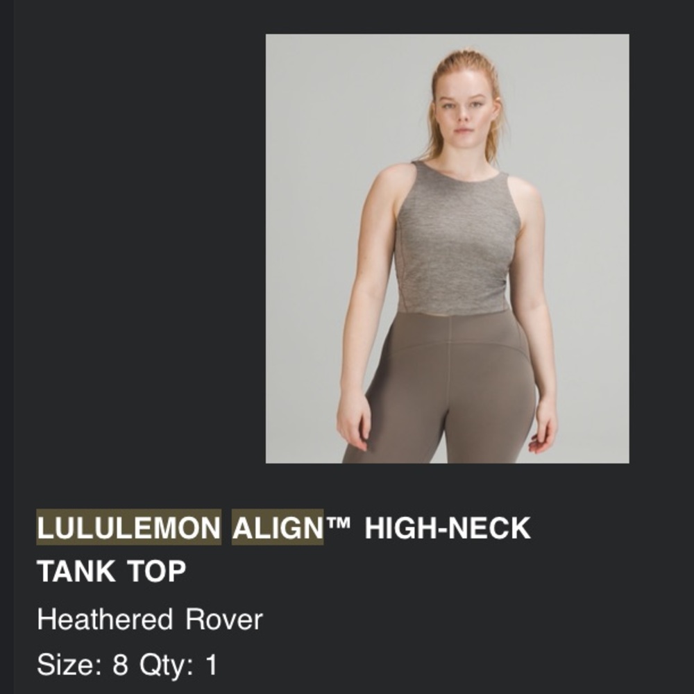 Lululemon Align High Neck Tank top in Heathered River size 8